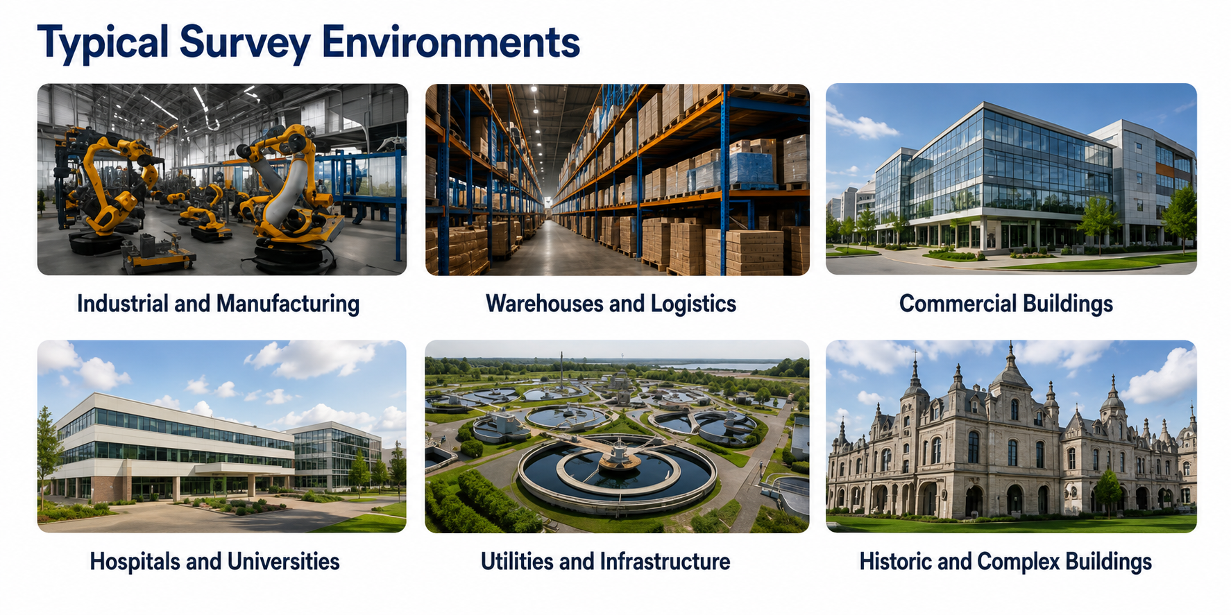 Industrial, warehouse, commercial and infrastructure environments suitable for LoRaWAN surveying